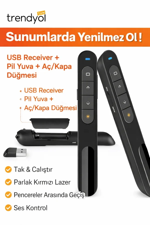 Dailytech Kablosuz Sunum Kumandası Presenter 2.4GHz USB PowerPoint Clicker Ses Link Kontrol
