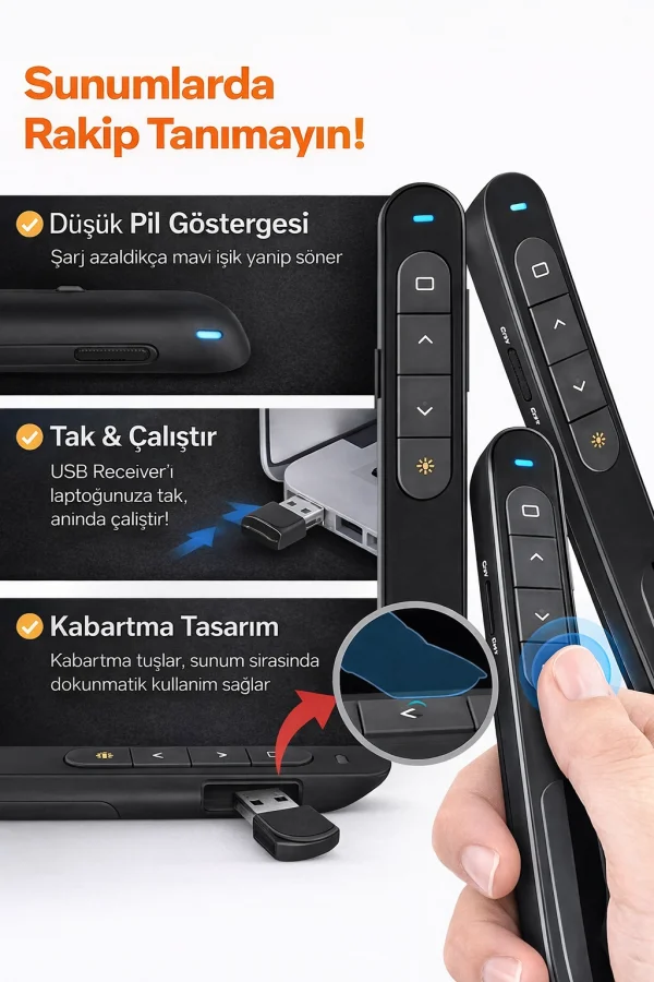 Dailytech Kablosuz Sunum Kumandası Presenter 2.4GHz USB PowerPoint Clicker Ses Link Kontrol