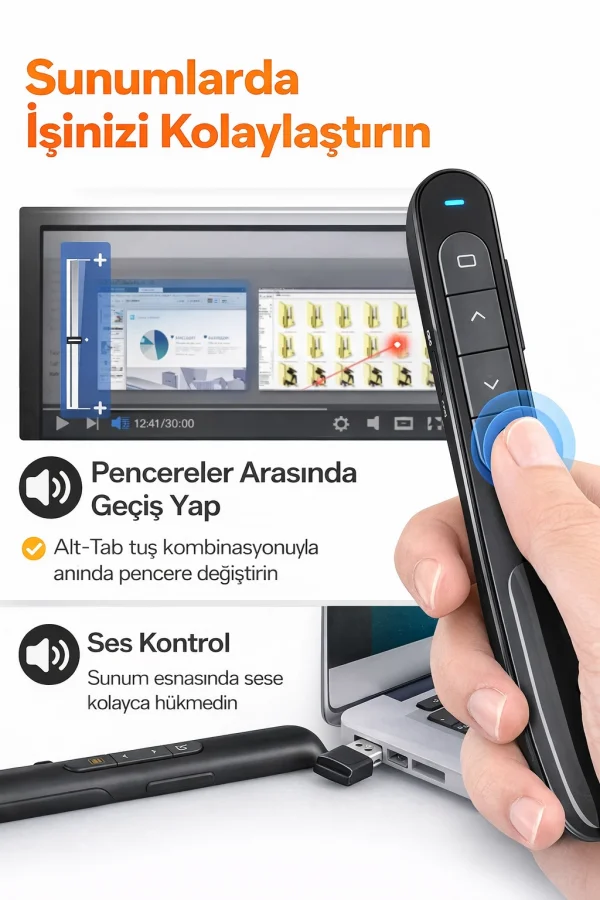 Dailytech Kablosuz Sunum Kumandası Presenter 2.4GHz USB PowerPoint Clicker Ses Link Kontrol