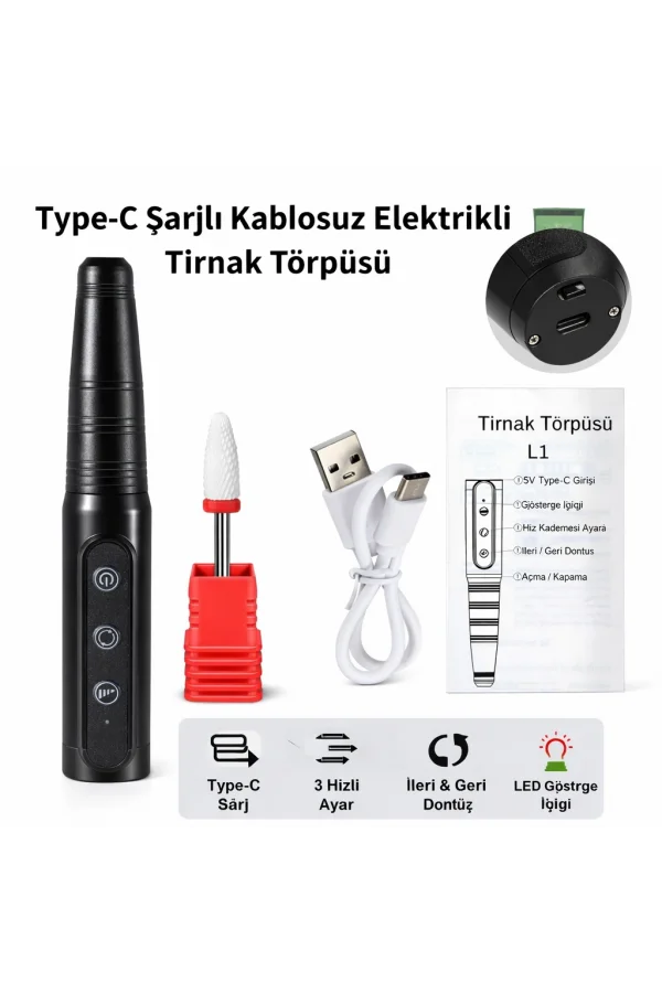 DailyTech Kablosuz Elektrikli Tırnak Törpüsü Şarjlı Profesyonel Manikür Pedikür Cihazı