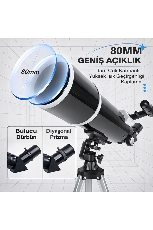 Dailytech 80mm Astronomi Teleskobu 600mm odak Kumandalı 3x Barlow Lens Setli Yetişkinler & Yeni başlayanlar