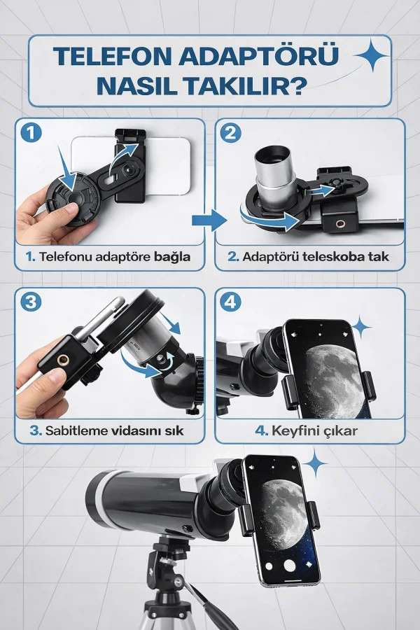 Dailytech 80mm Astronomi Teleskobu 600mm odak Kumandalı 3x Barlow Lens Setli Yetişkinler & Yeni başlayanlar