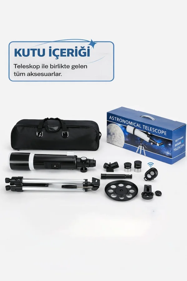 Dailytech 80mm Astronomi Teleskobu 600mm odak Kumandalı 3x Barlow Lens Setli Yetişkinler & Yeni başlayanlar