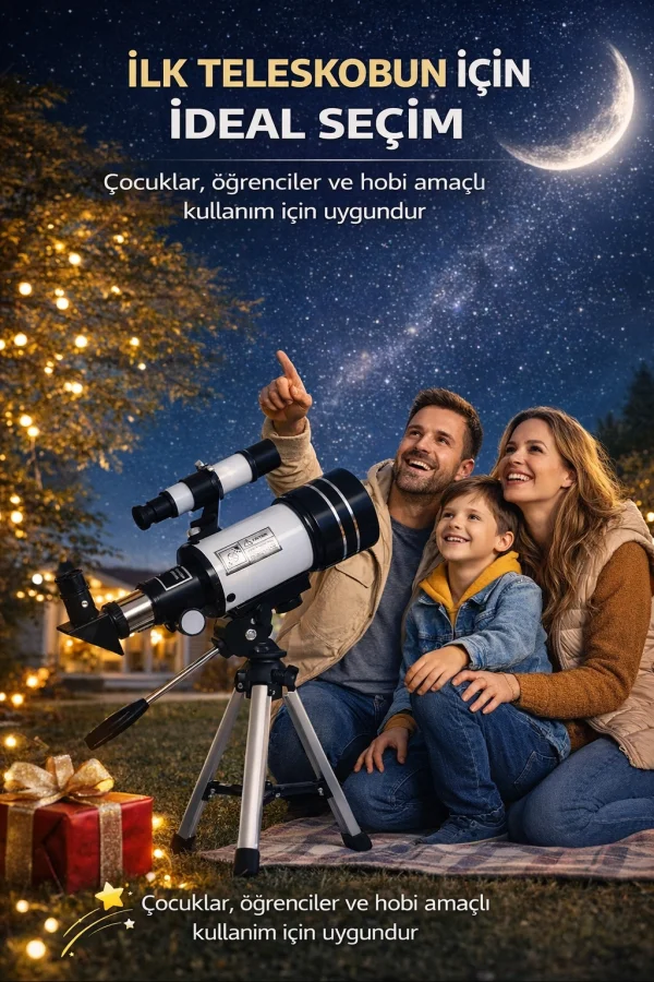 Başlangıç Astronomik Monoküler Teleskop Ay & Yıldız Gözlemi Eğitici Güçlü Optik Tripodlu Set