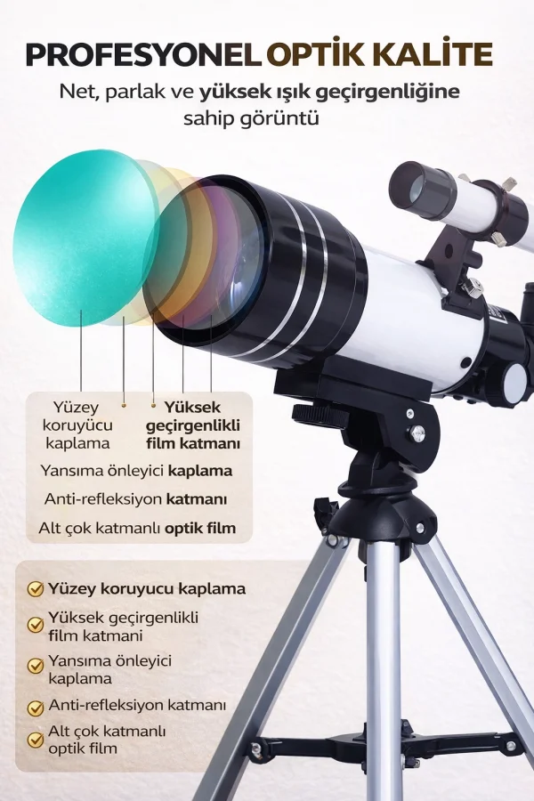 Başlangıç Astronomik Monoküler Teleskop Ay & Yıldız Gözlemi Eğitici Güçlü Optik Tripodlu Set
