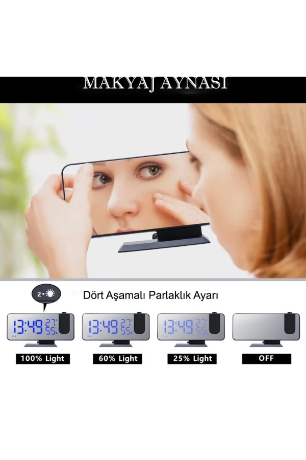 DailyLink Çok Fonksiyonlu Masaüstü Saat (FM Radio Alarm Projeksiyon Sıcaklık Alarm)