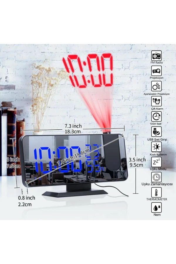 DailyLink Çok Fonksiyonlu Masaüstü Saat (FM Radio Alarm Projeksiyon Sıcaklık Alarm)