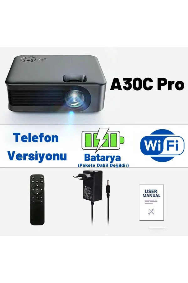 DailyLink Aun A30 Full Hd Wifi 1080 Destekli Mini Projeksiyon Cihazı Cep Telefonu Yansıtma