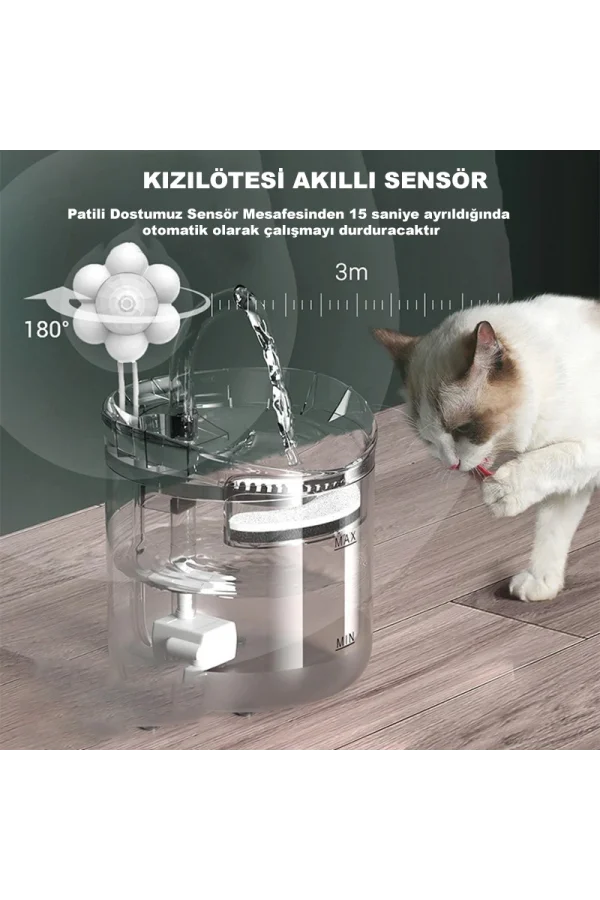 DailyLink Hareket Sensörlü Kedi Köpek Için Sessiz Şeffaf Otomatik Su Pınarı Çeşmesi Sebili