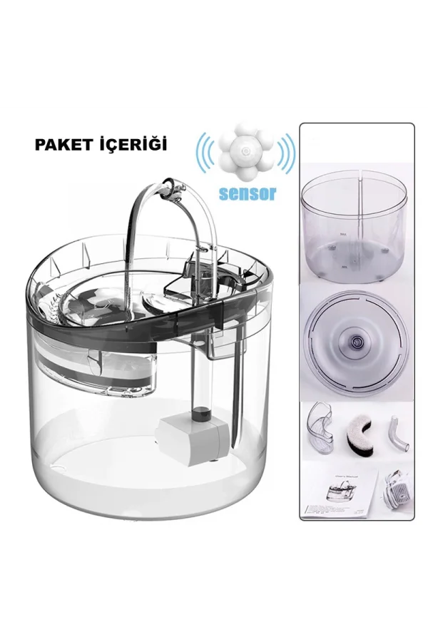 DailyLink Hareket Sensörlü Kedi Köpek Için Sessiz Şeffaf Otomatik Su Pınarı Çeşmesi Sebili