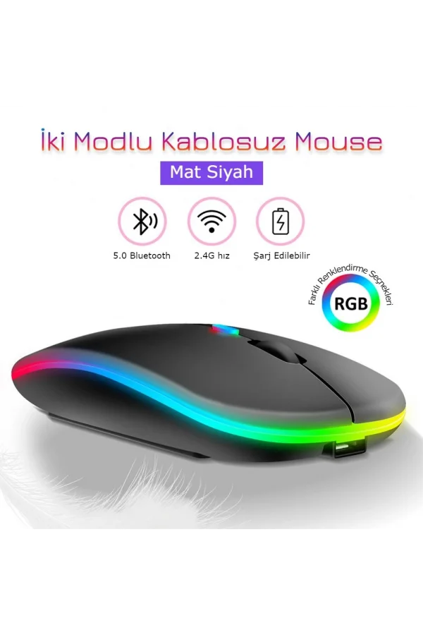 DailyLink RGB Wireless Bluetooth Kablosuz Optik Mouse Şarj Edilebilir USB Gamer PC Dizüstü İpad
