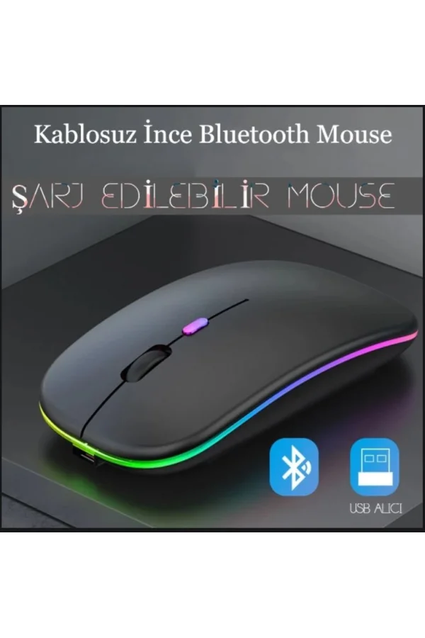 DailyLink RGB Wireless Bluetooth Kablosuz Optik Mouse Şarj Edilebilir USB Gamer PC Dizüstü İpad