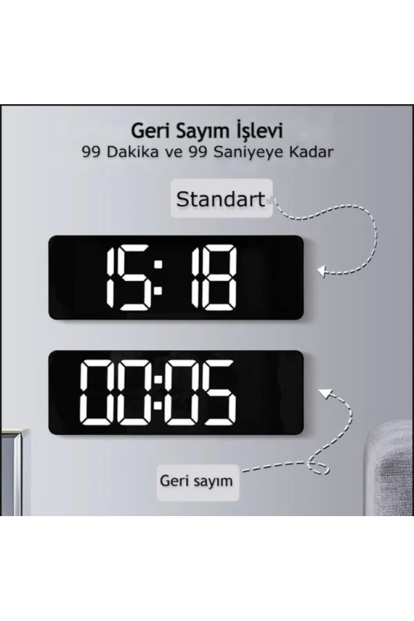 DailyLink Kumandalı Duvara Monte Dijital Duvar Masa Saati Geri Sayım Sıcaklık Tarih Alarm