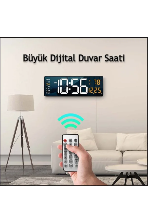 DailyLink Kumandalı Duvara Monte Dijital Duvar Masa Saati Geri Sayım Sıcaklık Tarih Alarm