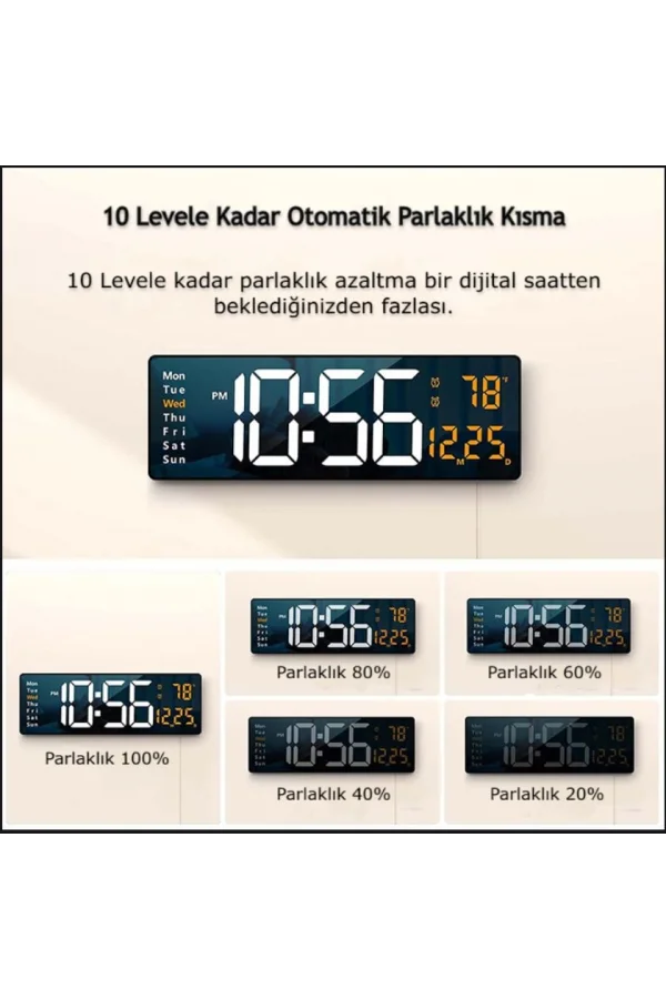 DailyLink Kumandalı Duvara Monte Dijital Duvar Masa Saati Geri Sayım Sıcaklık Tarih Alarm