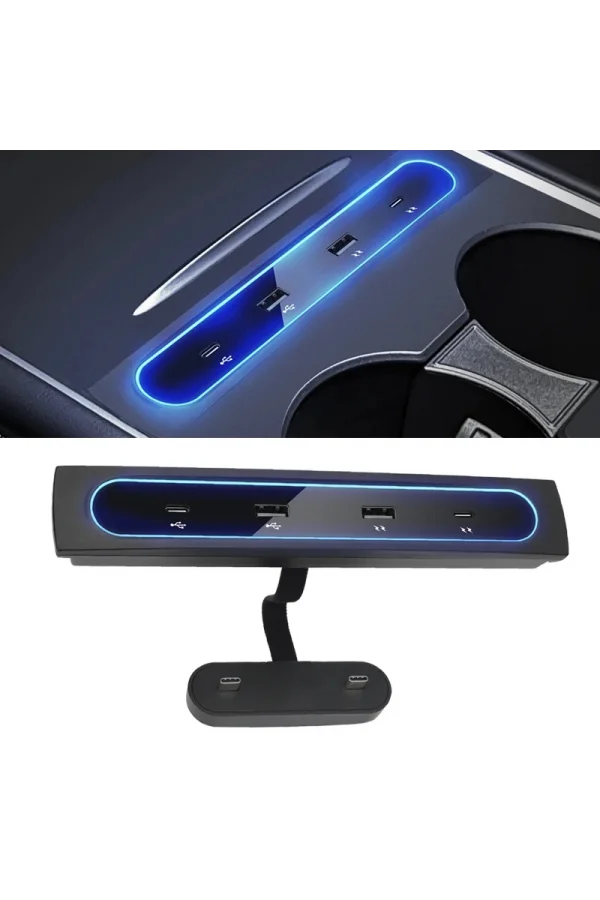 2021-2022 Tesla Model 3/Y Uyumlu 27W Hızlı Şarj USB Hub İstasyonu & Araç Adaptörü