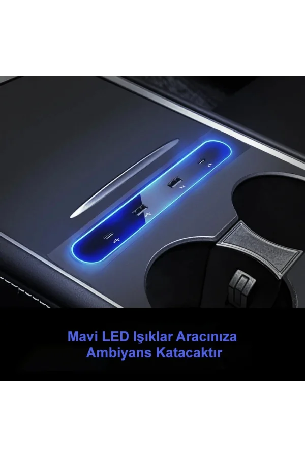 2021-2022 Tesla Model 3/Y Uyumlu 27W Hızlı Şarj USB Hub İstasyonu & Araç Adaptörü