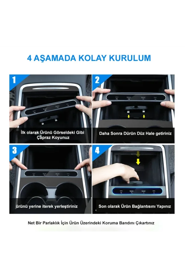 2021-2022 Tesla Model 3/Y Uyumlu 27W Hızlı Şarj USB Hub İstasyonu & Araç Adaptörü