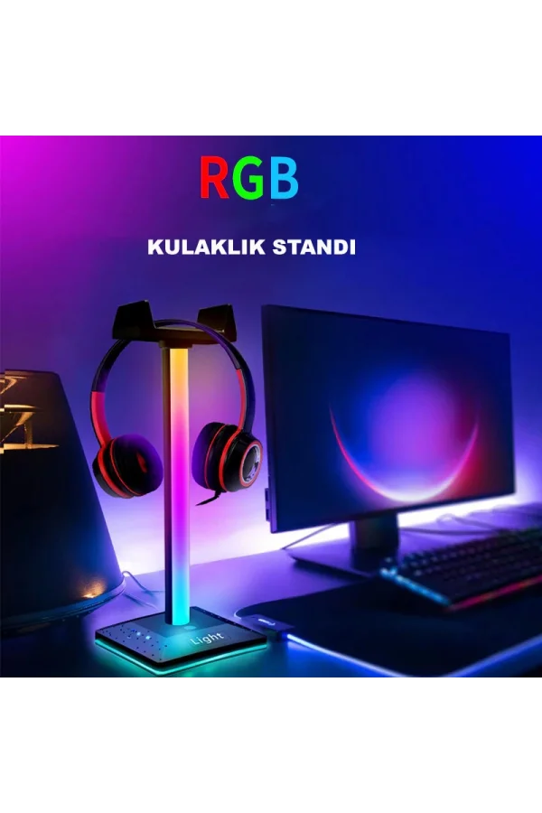 RGB Gaming Kulaklık Standı Dokunmatik LED Işıklı Kulaklık Askısı Gamer Masaüstü Kulaklık Tutucu