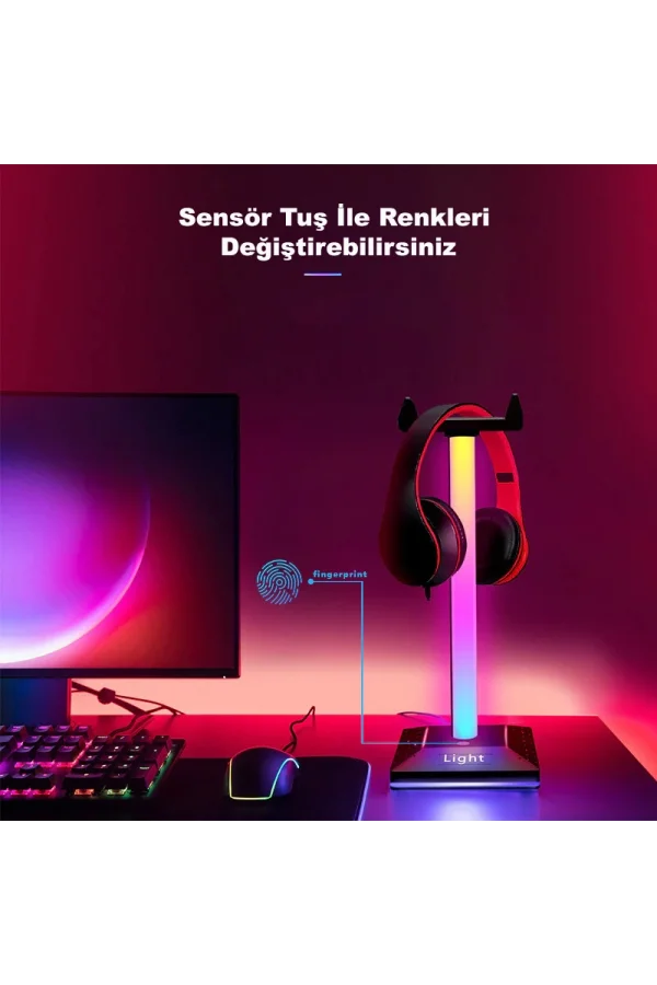 RGB Gaming Kulaklık Standı Dokunmatik LED Işıklı Kulaklık Askısı Gamer Masaüstü Kulaklık Tutucu