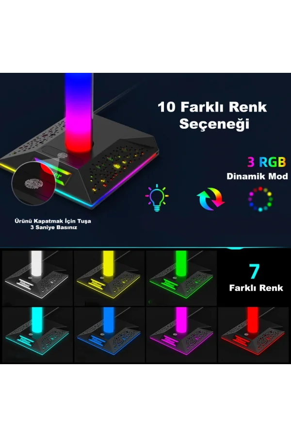 RGB Gaming Kulaklık Standı Dokunmatik LED Işıklı Kulaklık Askısı Gamer Masaüstü Kulaklık Tutucu