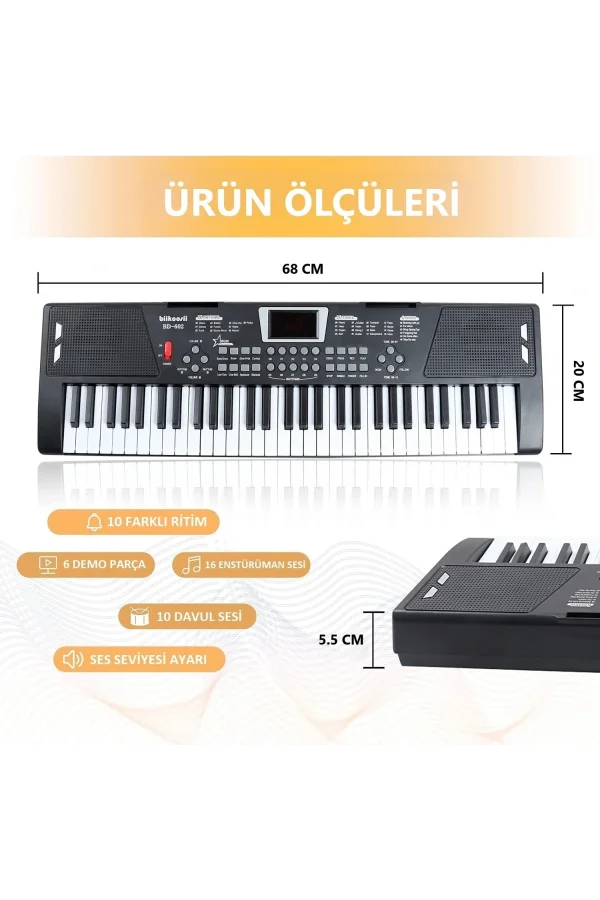 DailyTech 61 Tuşlu USB Dijital Klavye Piyano Profesyonel Büyük Çocuk Müzikal Elektronik Piyano