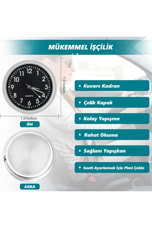 DailyTech Aydınlık Araç Araba Tekne Bisiklet İçin Mini Kuvars Saat - DailyTech - BEYAZ