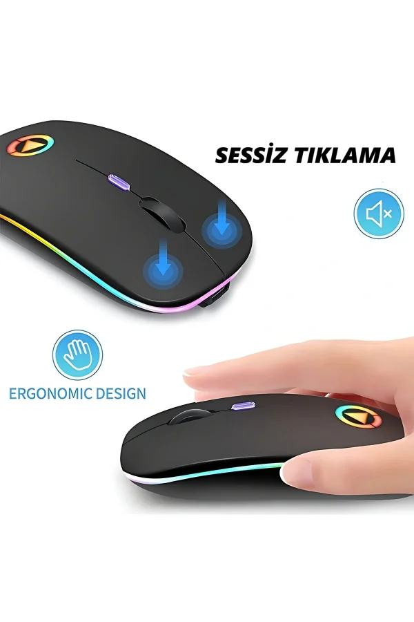 DailyTech Şarj Edilebilir Kablosuz Led Işıklı Sessiz Optic Mouse - GÜMÜŞ GRİ