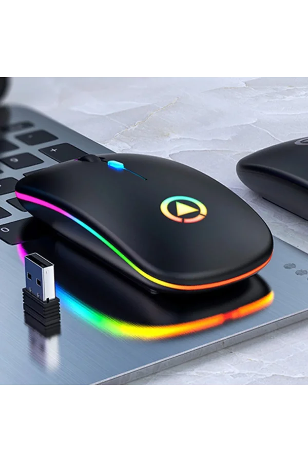 DailyTech Şarj Edilebilir Kablosuz Led Işıklı Sessiz Optic Mouse - SİYAH