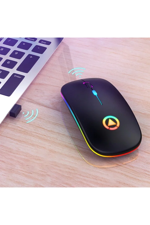 DailyTech Şarj Edilebilir Kablosuz Led Işıklı Sessiz Optic Mouse - SİYAH