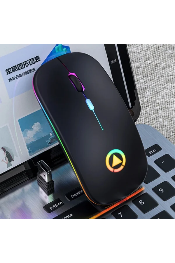 DailyTech Şarj Edilebilir Kablosuz Led Işıklı Sessiz Optic Mouse - SİYAH