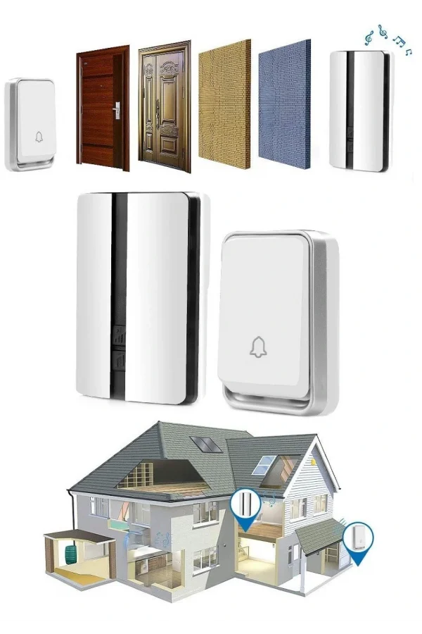 DailyTech Su Geçirmez Kablosuz Pil Gerektirmeyen Kapı Zili