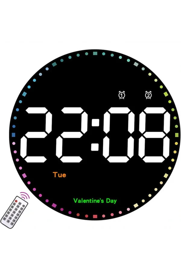 DailyTech Yuvarlak Kumandalı Dijital 10 İnç Duvar Saati Parlaklık Çalar Saat Dekor İçin Masa Saat -