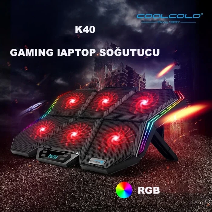 Coolcold LED K40 6 Fanlı 17 inç RGB Laptop Notebook Soğutucu Stand