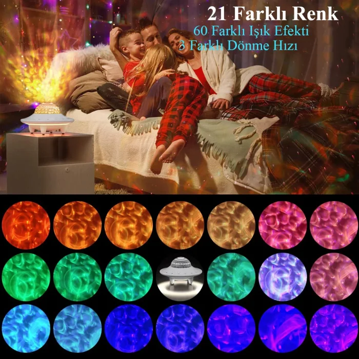 DailyTech Galaxy Projektör Hoparlör Bluetooth UFO Gece Lambası