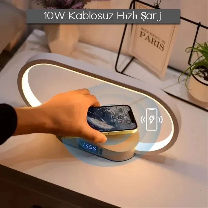 DailyTech Çok Fonksiyonlu Kablosuz Hızlı Şarj İstasyonu Standı Led Masa Gece Lambası