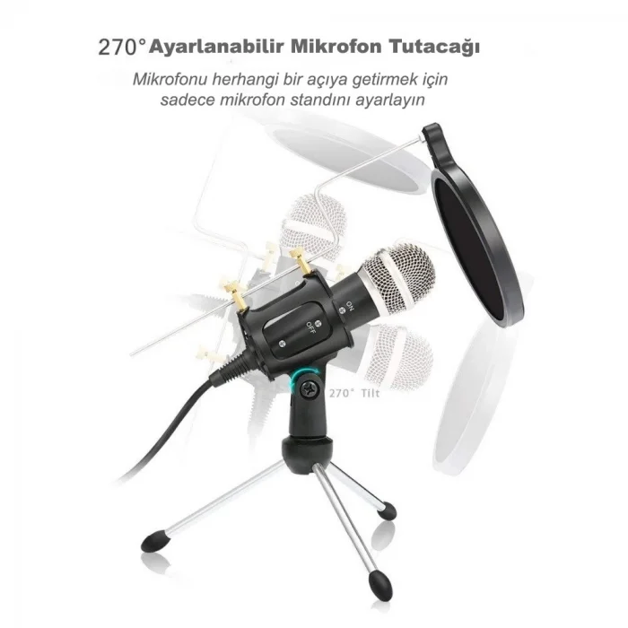 DailyTech Kareoke Kondenser Mikrofon Telefon Ve Bilgisayar Uyumlu