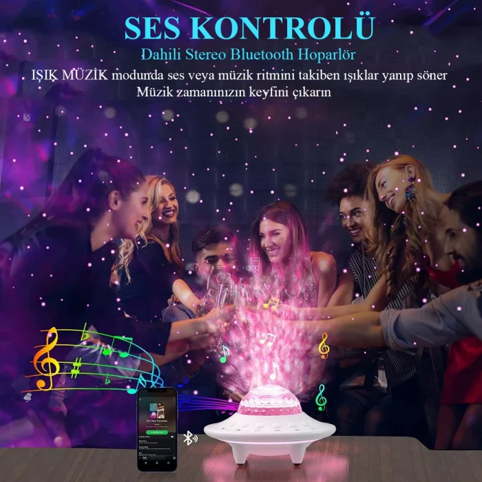 DailyTech Galaxy Projektör Hoparlör Bluetooth UFO Gece Lambası