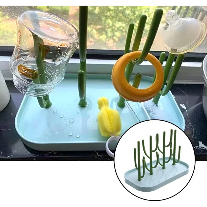 DailyTech Kaktüs Tasarımlı Bebek Biberon Aksesuar Kurutma Standı Su Drenajlı Hijyenik Organizer