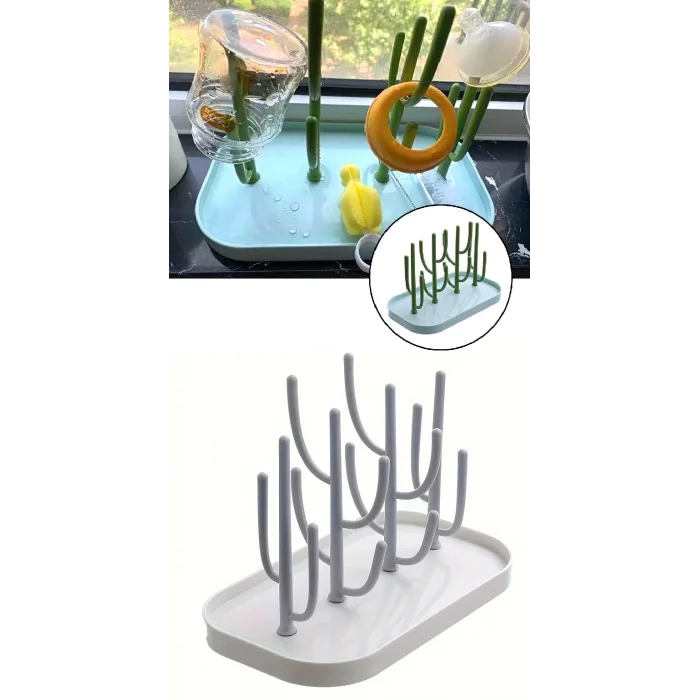 DailyTech Kaktüs Tasarımlı Bebek Biberon Aksesuar Kurutma Standı Su Drenajlı Hijyenik Organizer