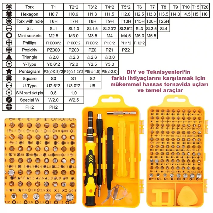 DailyTech 115 in 1 Hassas Sarı Çoklu Tornavida Seti El Alet Takımı