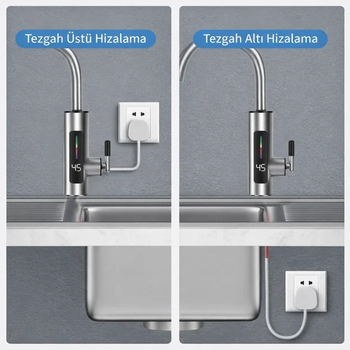 DailyTech 3000W Elektrikli Anında Su Isıtmalı Musluk Dijital Sıcaklık Göstergeli 360 Döner