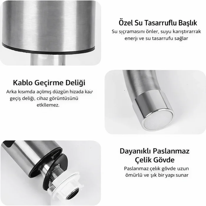 DailyTech 3000W Elektrikli Anında Su Isıtmalı Musluk Dijital Sıcaklık Göstergeli 360 Döner