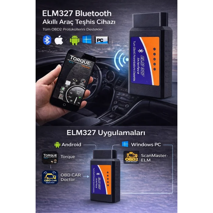 DailyTech ELM327 V2.1 OBD2 Bluetooth Araç Arıza Tespit Cihazı