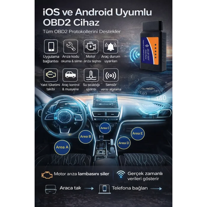 DailyTech ELM327 V2.1 OBD2 Bluetooth Araç Arıza Tespit Cihazı