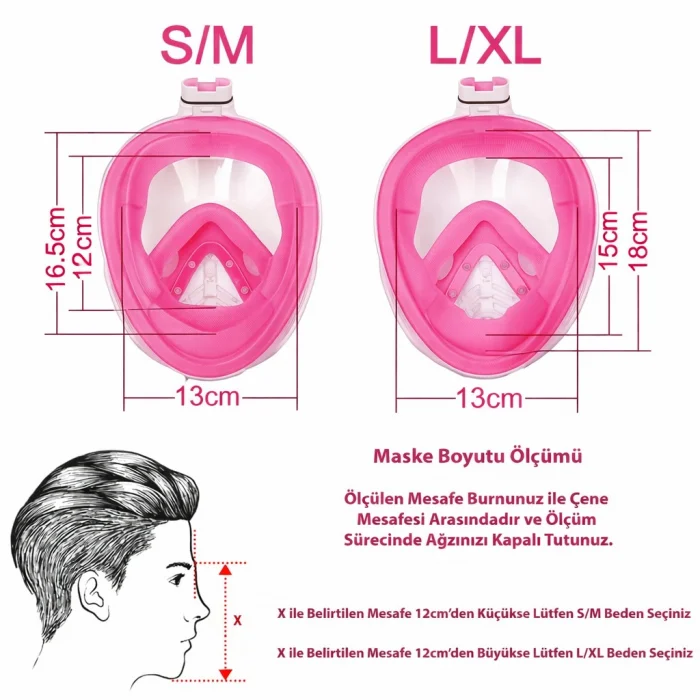 DailyTech Tam Yüz Dalış Maskesi Slikon Şnorkel Full Face - DailyTech - PEMBE - L/XL