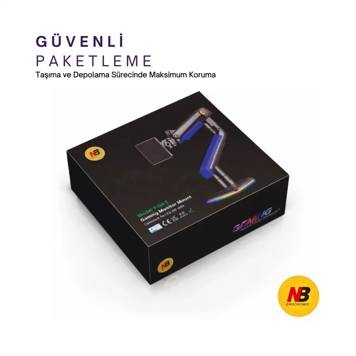 NB F5-GB Gaming Monitör Kolu 32-60 RGB Işıklı 2-20 KG Yüksek Taşıma Kapasiteli Profesyonel Monitör Askısı MAVİ