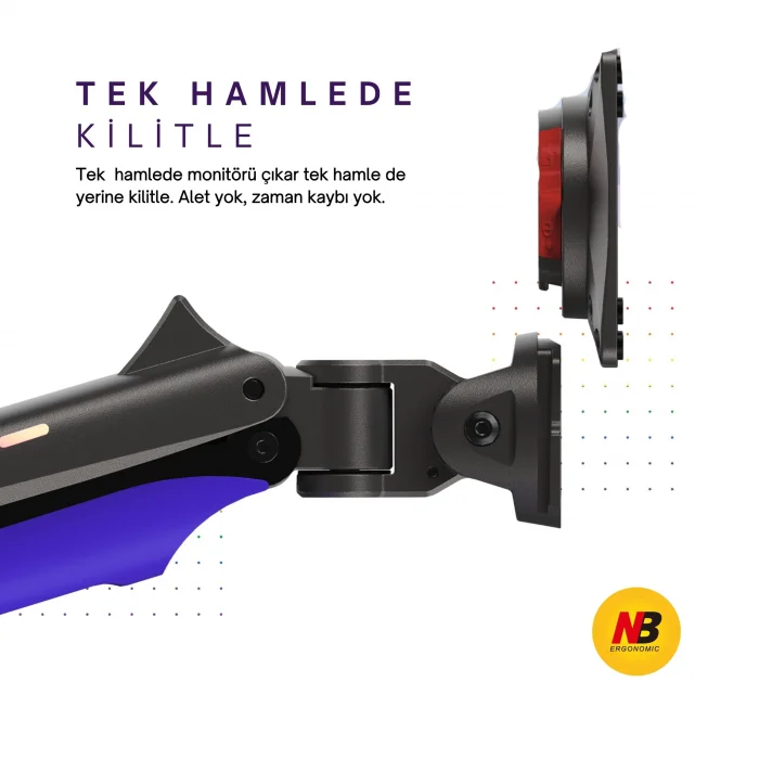 NB F5-GB Gaming Monitör Kolu 32-60 RGB Işıklı 2-20 KG Yüksek Taşıma Kapasiteli Profesyonel Monitör Askısı MAVİ