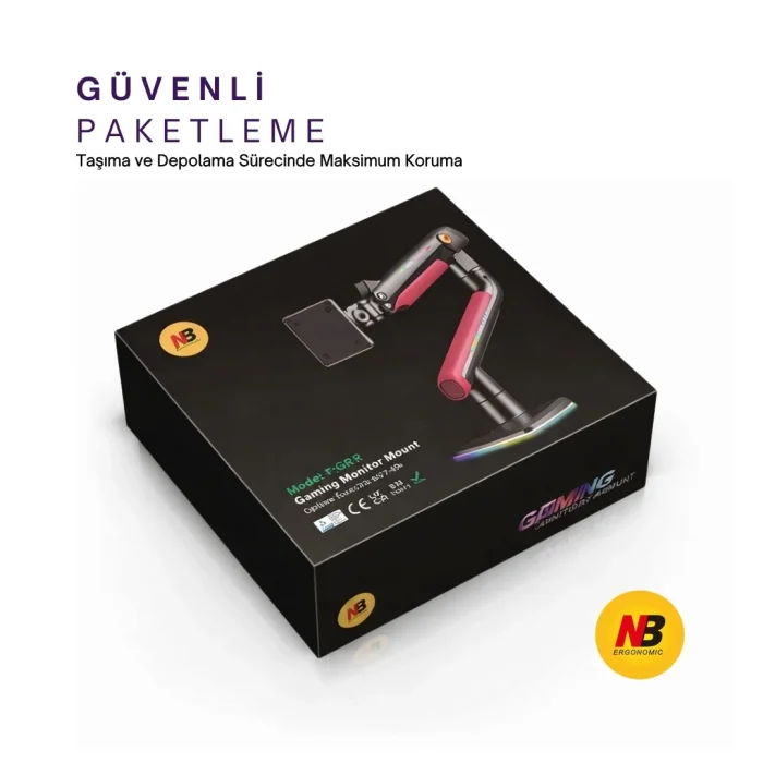 NB F5-GR Gaming Monitör Kolu 32-60 inç RGB Işıklı 2-20 KG Yüksek Taşıma Kapasiteli Profesyonel Monitör Askısı KIRMIZI