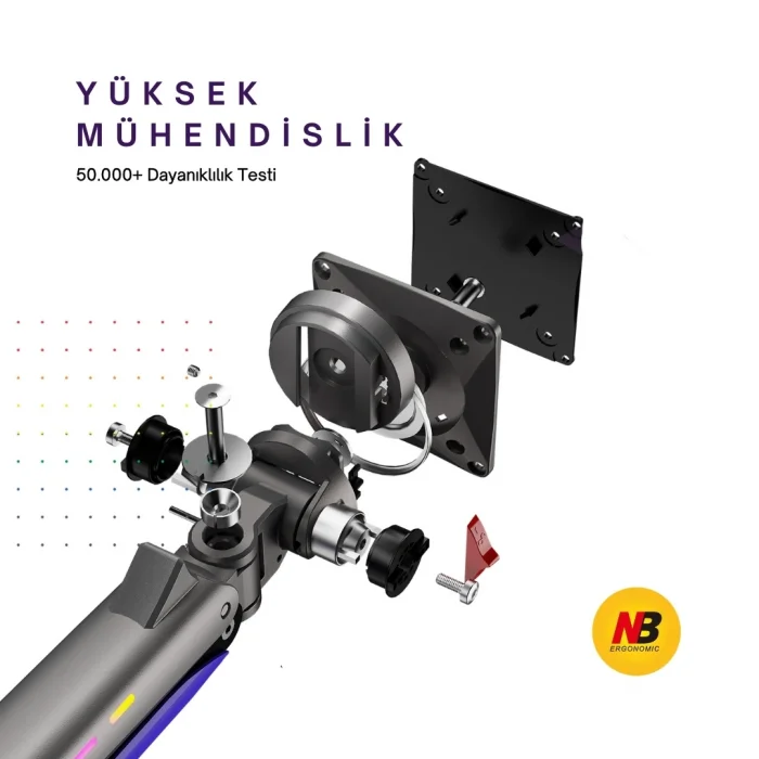 NB F5-GR Gaming Monitör Kolu 32-60 inç RGB Işıklı 2-20 KG Yüksek Taşıma Kapasiteli Profesyonel Monitör Askısı KIRMIZI